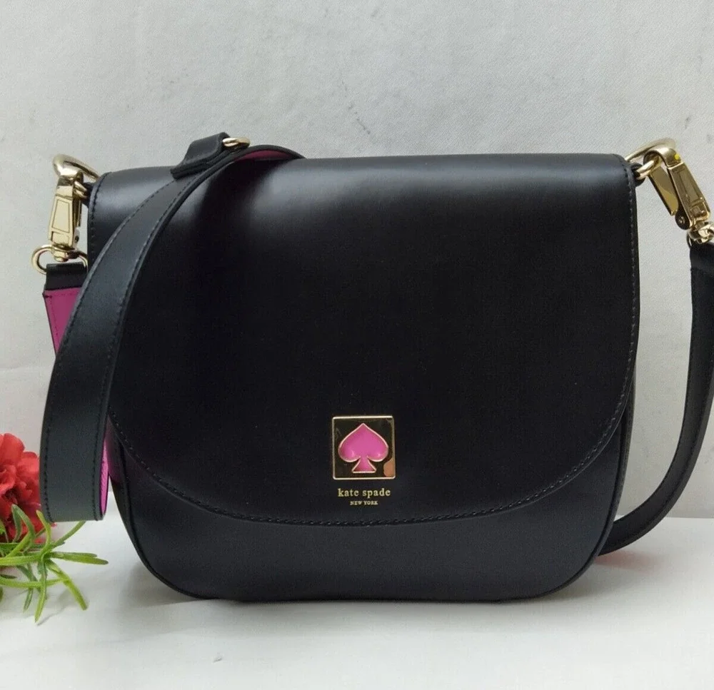 Kate Spade New York Doreen Black Leather Logo Flap Closure Crossbody Bag